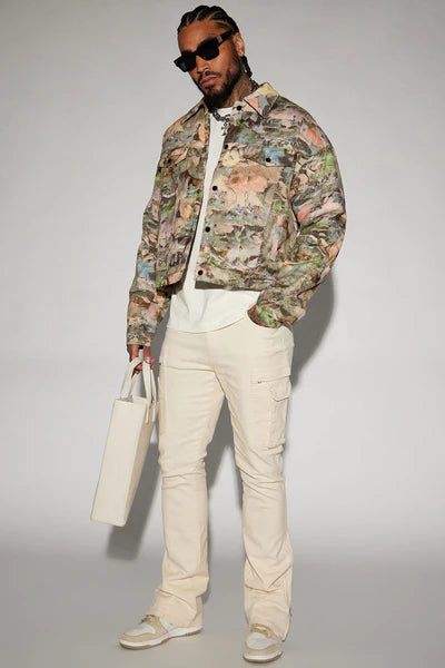 On A Good One Stacked Skinny Flare Jeans - Cream