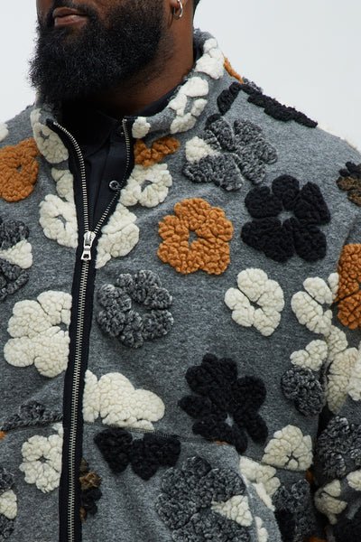 Sherpa Tears Oversized Zip Jacket - Grey/combo