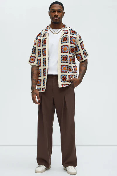 Ronan High Waisted Pleated Trousers - Brown