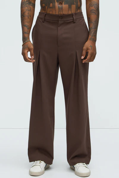 Ronan High Waisted Pleated Trousers - Brown