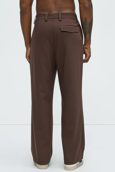 Ronan High Waisted Pleated Trousers - Brown