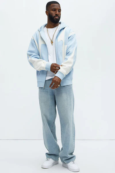 Tyson Oasis Paneled Zip Up Hoodie - Blue/combo