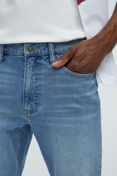 Upstanding Slit Stacked Slim Flare Jeans - Light Blue Wash