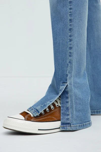 Upstanding Slit Stacked Slim Flare Jeans - Light Blue Wash