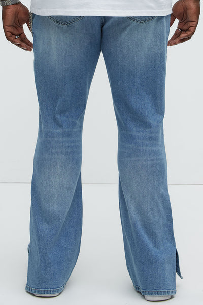 Upstanding Slit Stacked Slim Flare Jeans - Light Blue Wash