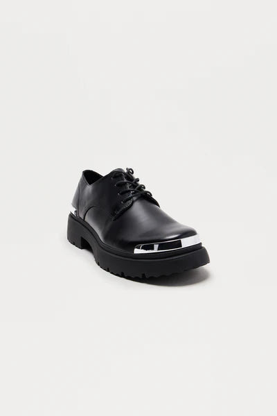 Metallic Detail Chunky Lace Up Shoes - Black