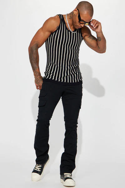 Nasty Habits Cargo Stacked Skinny Flare Pants - Black