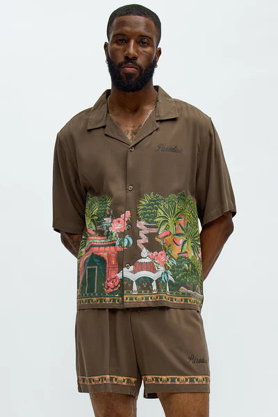 Paradise Set Short Sleeve Button Up Shirt - Brown