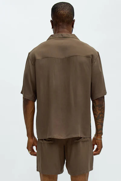 Paradise Set Short Sleeve Button Up Shirt - Brown