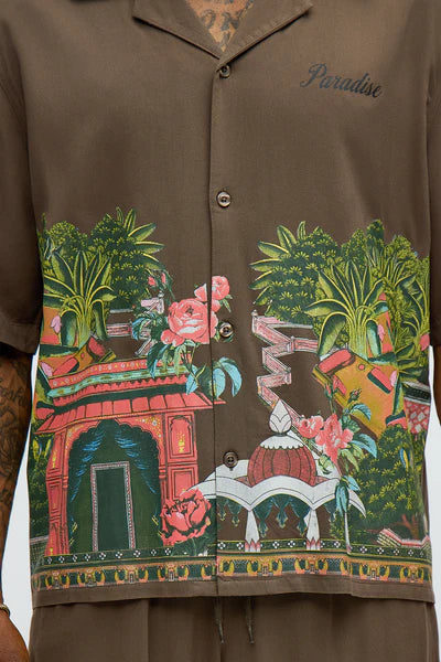 Paradise Set Short Sleeve Button Up Shirt - Brown