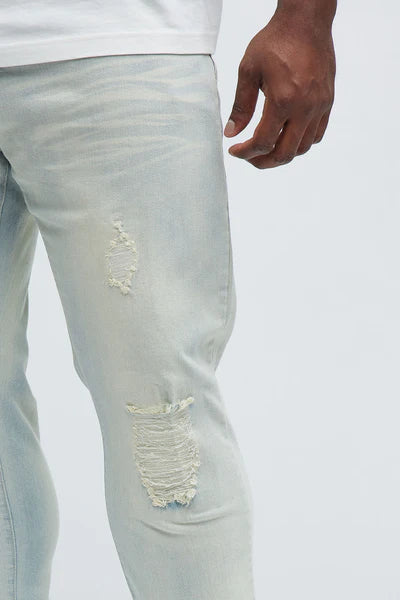 Get With Me Ripped Stacked Skinny Jeans - Light Wash