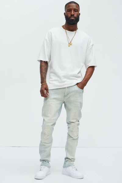 Side Snap Cargo Stacked Skinny Flare Jeans - Black Wash