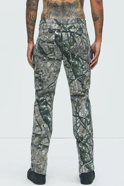On Repeat Skinny Flare Cargo Pants - Green/combo