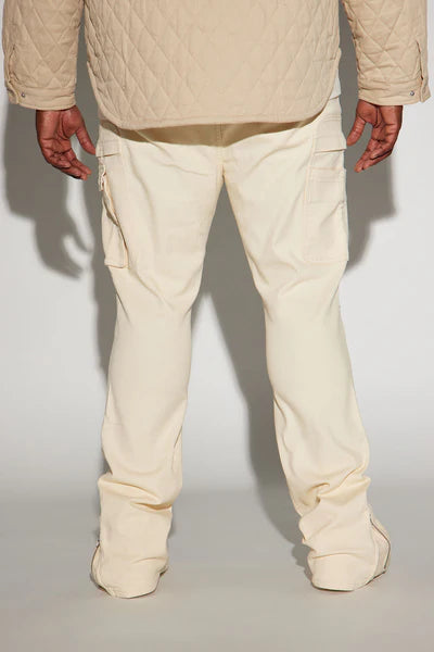 On A Good One Stacked Skinny Flare Jeans - Cream