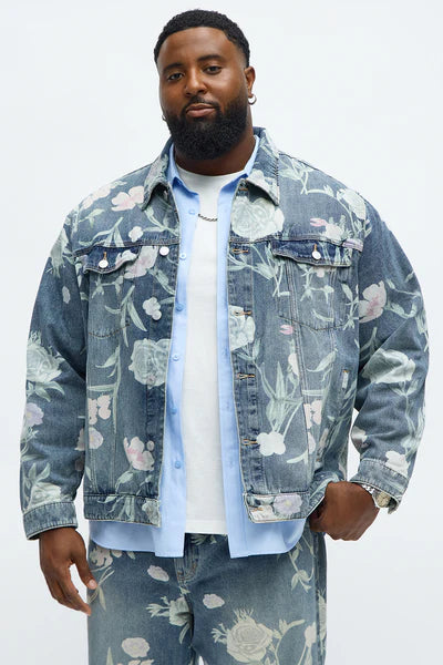 Fallen Roses Trucker Jacket - Medium Blue Wash