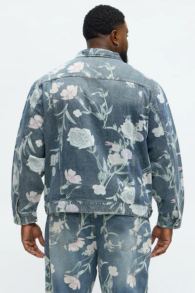 Fallen Roses Trucker Jacket - Medium Blue Wash