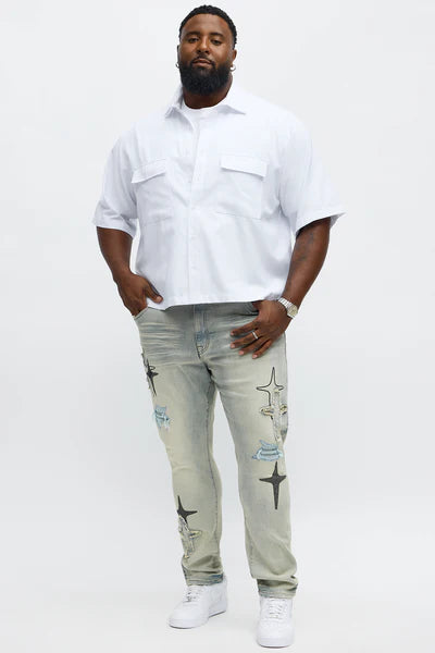 Skinny Star Me Ripped Jean - Light Blue Wash