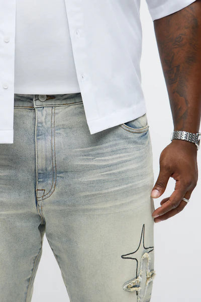 Skinny Star Me Ripped Jean - Light Blue Wash