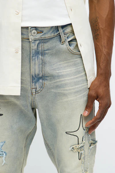 Skinny Star Me Ripped Jean - Light Blue Wash