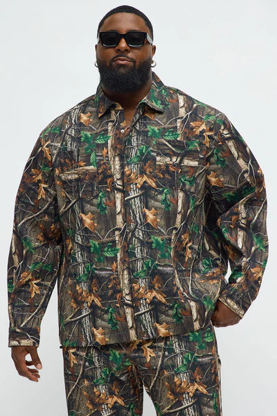 Rustic Long Sleeve Button Up Shirt - Brown Combo