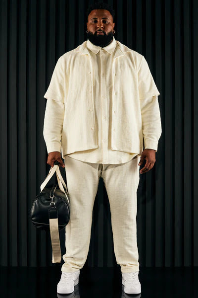 Dean Textured Short Sleeve Button Up Shirt - Cream