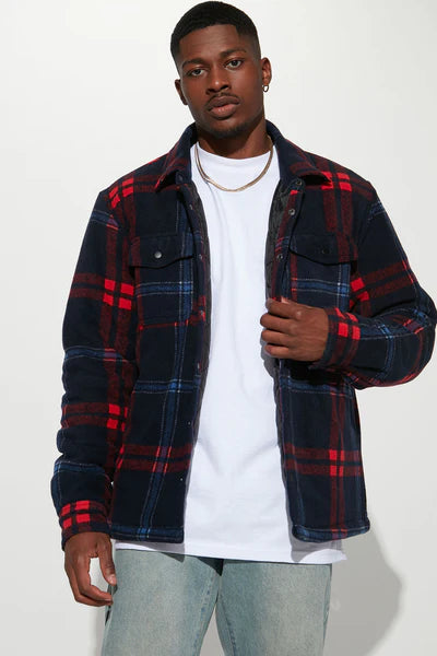 New Look Flannel Shacket - Navy/Red
