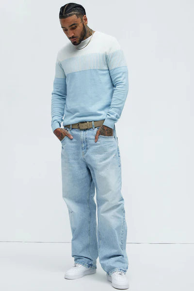 Don't Cross The Line Crewneck Sweater - Blue/combo