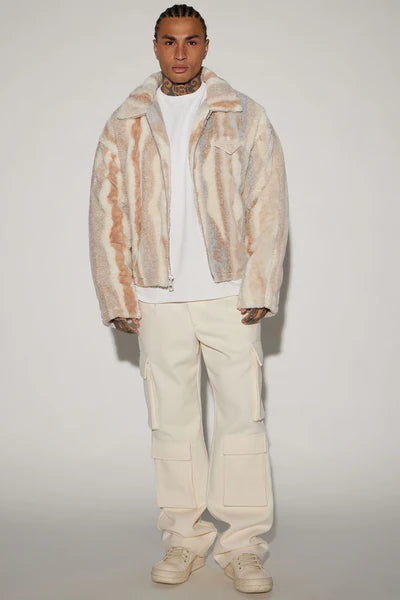 Fuzzy Feeling Cropped Jacket - Brown/combo