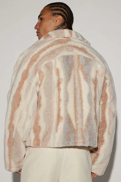 Fuzzy Feeling Cropped Jacket - Brown/combo