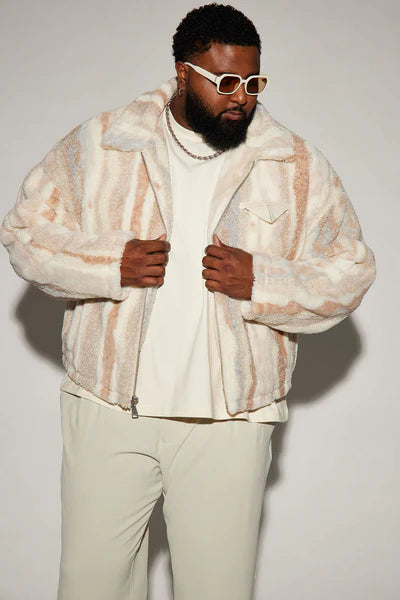 Fuzzy Feeling Cropped Jacket - Brown/combo