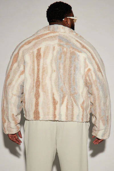 Fuzzy Feeling Cropped Jacket - Brown/combo